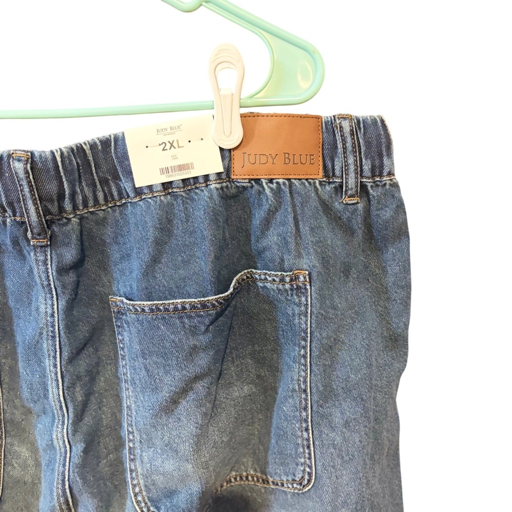 Judy Blue High Waist Baggy Denim Featherweight Boxer Shorts Drawstring 2XL New - Picture 7 of 9